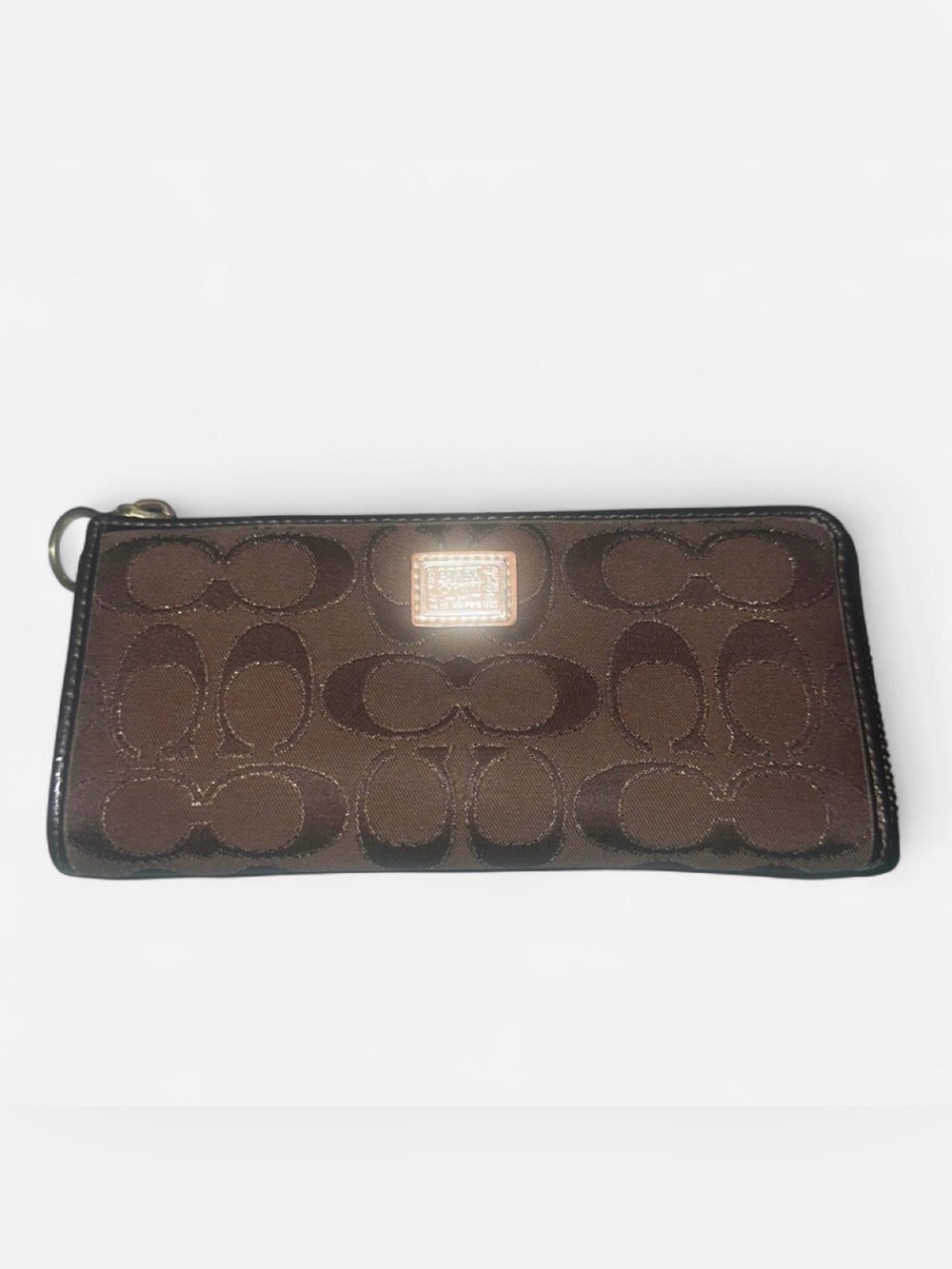 Coach Poppy Brown Signature Zip-around Wallet with Logo Plaque